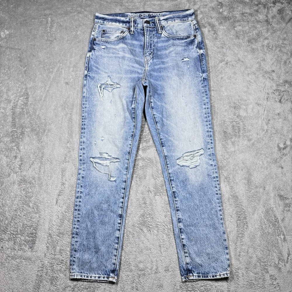 American Eagle Ripped Jeans Womens 28x30 Light Wash Distressed Skinny Stretch De